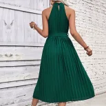 Summer Fashion Womens Solid Color Halter Dress Minimalist Style Elegant Fit Perfect for Casual O
