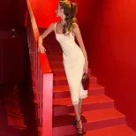 Elegant U Neck Sleeveless Maxi Dress Slim Fit High Quality Fabric Sophisticated Style Perfect fo