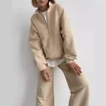 Womens Casual Zip Up Hoodie and Sweatpants Set Loose Fit Cotton Fabric Stylish Design Perfect fo