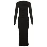 Womens Spring Dress Fashionable Solid Color Long Sleeve Slim Fit Round Neck Perfect for Casual o