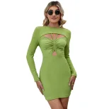 Casual Hollow Out Bodycon Mini Dress Comfortable Long Sleeve Halter Neck Spring Summer Style Who