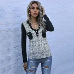 Long Sleeve Leopard Print Black T Shirt Slim Fit Casual Style Comfortable Fabric Perfect for Eve