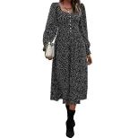 Fashionable Womens Dress Square Neck Polka Dot Print Autumn Style Perfect for Casual Outings Who