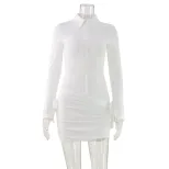 Womens Spring Shirt Dress Solid Color Slim Fit Stylish Lapel Design Versatile for Casual or Form