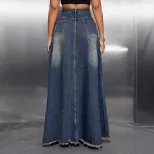 Vintage Washed Denim Maxi Skirt Versatile Comfortable Stylish Perfect for Casual Outings Wholesa