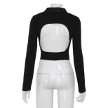 Womens Slim Fit Long Sleeve Zip Up Cardigan Sexy Backless Design American Style Casual Wear for