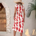 Summer Womens Irregular Print Tank Top Dress Mid Length Casual Style Lightweight Fabric Wholesal