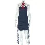 Fashionable Womens Bodycon Mini Dress Sexy Halter Neck Floral Pleated Design Mid Waist Fit Perfe