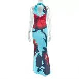 Backless Ruched Bodycon Dress Fashionable Casual Style Halter Neck Long Length Ideal for Parties