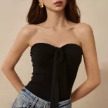 Off Shoulder Crop Top Sexy Design Bow Detail Sleeveless Youthful Style Perfect for Casual Wear W