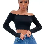 Womens Street Style Knit Crop Top Off Shoulder Long Sleeve Casual Trendy Design Perfect for Ever