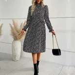 Floral Print Long Sleeve Dress Multi Color Wrinkled Fabric Elegant Style Perfect for Spring and