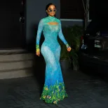 Fashionable Womens Hollow Out Mermaid Dress Unique Print Sexy Silhouette Autumn Style Wholesale