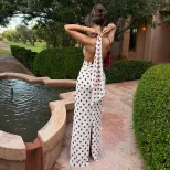 Summer Womens Dress Fashionable Polka Dot Print Sexy Halter Neck Backless Bodycon Maxi Perfect f