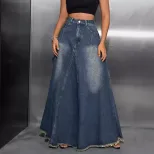 Vintage Washed Denim Maxi Skirt Versatile Comfortable Stylish Perfect for Casual Outings Wholesa