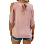 Womens Batwing Sleeve T Shirt Loose Fit Round Neck Off Shoulder Trendy Design Casual Wear Summer