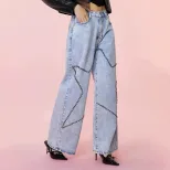 Loose Fit Vintage Beaded Denim Pants Womens Casual Style European and American Fashion Wholesale