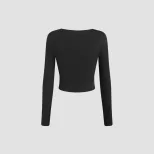 Long Sleeve Knit Top Square Neck Fitted Pleated Design Autumn Winter Fashion for Women Ready to