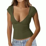 Womens Short Sleeve V Neck Crop Top Sexy Elegant Slim Fit Spring Summer Fashion Wholesale Availa
