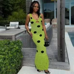 Sleeveless Polka Dot Print Dress Fashionable Sexy Slim Fit Hollow Out Design Perfect for Summer
