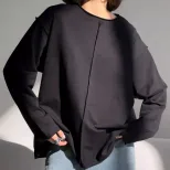 Womens Loose Fit Distressed Cotton Long Sleeve T Shirt Soft Knit Fabric Casual Style Spring Summ
