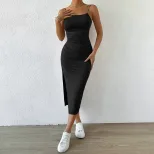 Womens Spring Fashion Sexy Backless Slit Design Bodycon Midi Dress Elegant Evening Wear Wholesal