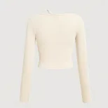 Womens Fitted Long Sleeve Knit T Shirt Asymmetrical Neckline Spring Summer Style Versatile Layer