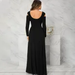 Chic V Neck Long Dress Elegant Split Design Lightweight Fabric Spring Summer Womens Fashion Whol
