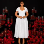 Elegant A Line Maxi Dress V Neck Short Sleeve Pleated Backless Perfect for Evening Events Wholes