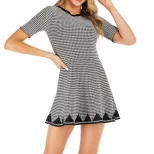 Vintage Black Houndstooth Print Dress Short Sleeve Loose Fit Retro Style Perfect for Casual Outi
