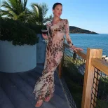 Summer Womens Dress Fashionable Long Sleeve Round Neck Sexy Tie Back Bodycon Style Perfect for P
