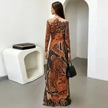 Womens Spring Fashion Unique Street Style Printed Mesh Half Turtleneck High Slit Long Top Wholes