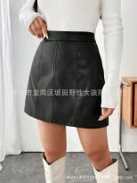 A Line PU Leather Mini Skirt Slim Fit Autumn Winter Style Trendy for Casual Wear Ready to Ship