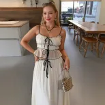 Womens Summer Set Sweet Ruffled Top with Bow Flowy Skirt Perfect for Casual Outings Wholesale Av