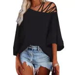 Womens Casual Loose Top Off Shoulder Design Solid Color Autumn Winter Style Wholesale Available