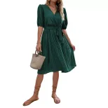 Summer Green Ruched Dress V Neck Tie Detail Fashionable Design Perfect for Casual Outings Wholes