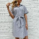 Striped Short Sleeve Dress Stylish Design Summer Fashion Comfortable Fit Wholesale Available