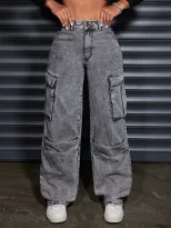 Womens High Waisted Denim Trousers Pocket Design Trendy Street Style Casual Wear Wholesale Avail