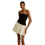 Color Block Strapless Mini Dress Elegant French Style Fitted Waist Spring Summer Fashion Wholesa