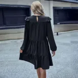 Loose Black Long Sleeve Dress Vintage Hepburn Style Fashionable Womens Apparel for Casual Occasi