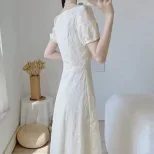 Womens Summer Dress Lightweight V Neck A Line Waist Tie Elegant Apricot Color bulk order