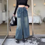 Womens High Waisted Denim Midi Skirt Stylish Elegant Trendy Perfect for Casual Outings Wholesale