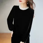 Red Velvet Long Sleeve Top for Women Loose Fit Casual Blouse Autumn Fashion OEM ODM service
