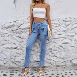 Womens Stretchy Casual Denim Cargo Pants Versatile Design Comfortable Fit Trendy Style Perfect f