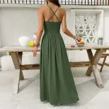 Lace Backless Dress Solid Color Sleeveless Ethnic Style Perfect for Vacation or Summer Events Wh