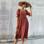 Vintage Polka Dot Ruffle Hem Dress Off Shoulder Summer Style Elegant Design Wholesale Available