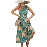 Fashionable One Shoulder Printed Dress Elegant Design Trendy Style Comfortable Fabric Perfect fo