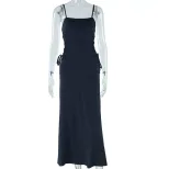 Womens Sexy Solid Color Midi Dress Backless Spaghetti Straps Casual Style Perfect for Summer Eve