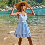 V Neck Halter Dress Slimming Waist Design Double Layer Hem Sexy Style Perfect for Parties and Ni