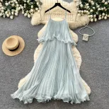 Light Blue Ruffled Hem Sleeveless Maxi Dress for Women Summer Casual Wear Available in S M L Wholesale